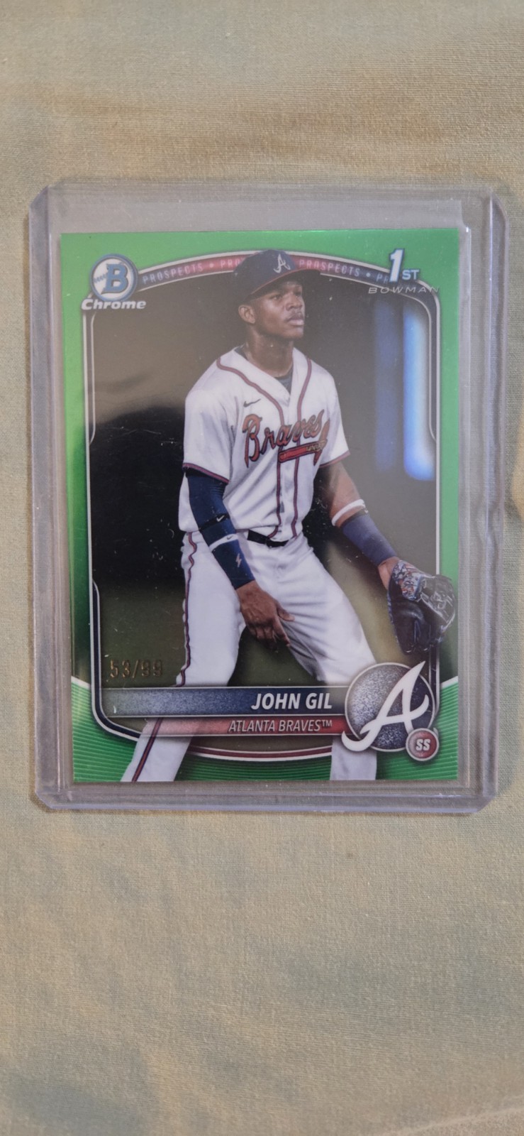 2025 Bowman Chrome - Prospects John Gil #BCP-172 Green Refractor /99 (RC)
