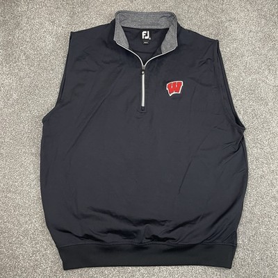 Footjoy FJ Wisconsin Badgers Vest Men M Black Golf 1/4 Zip NCAA Madison Pullover
