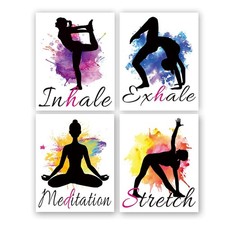 Set of 4 Yoga Wall Art Print Posters,Watercolor Yoga Poster With Inhale Exhal...