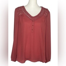 Daniel Rainn Perri Lace dusty rose Blouse EUC sz L peasant office feminine