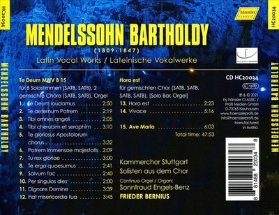 KAMMERCHOR STUTTGART / FRIEDER BERNIUS MENDELSSOHN BARTHOLDY: TE DEUM NEW CD