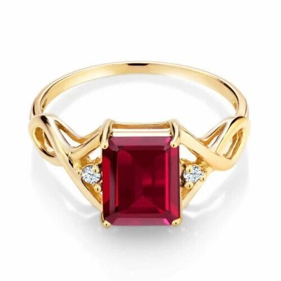 2Ct Emerald Cut Lab-Created Red Ruby Women's Ring 14K Yellow Gold Plated Silver