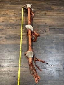 19th C. Native American Apache Dance Staff 4ft Original Horns,Hair Leather 4Ft