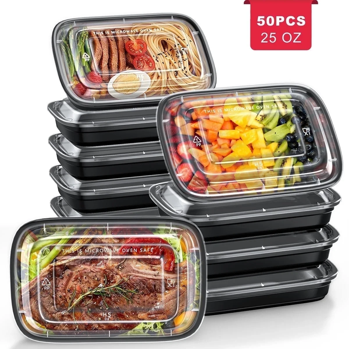 50 Pack Meal Prep Containers, 25Oz Plastic Food Storage Containers with Lids to