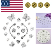 20pcs Bling Gems Plastic Butterfly Flower Sparkling Rhinestones Pearl DIY Sho...