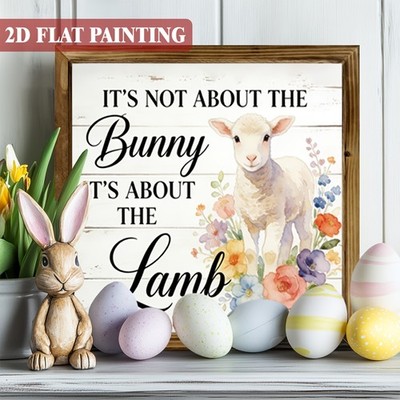 Christian Easter Lamb Wooden Plaque It's Not About The Bunny Vintage Decoration