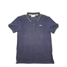 Calvin Klein Mens Navy Blue Green Tipped Pique Cotton Polo Shirt Size M M351