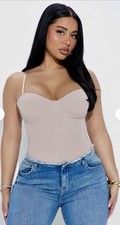 NWT Fashion Nova SMALL All Day Seamless Underwire Thong Bodysuit Taupe/Nude