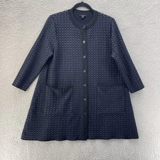 COS Cardigan Women Small Navy Blue Black Textured Trapeze Long Line Heavy Button