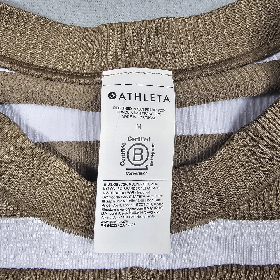 Camiseta sin mangas Athleta para mujer mediana marrón blanca a rayas renovar sin costuras músculo acanalado Foto 4 de 4