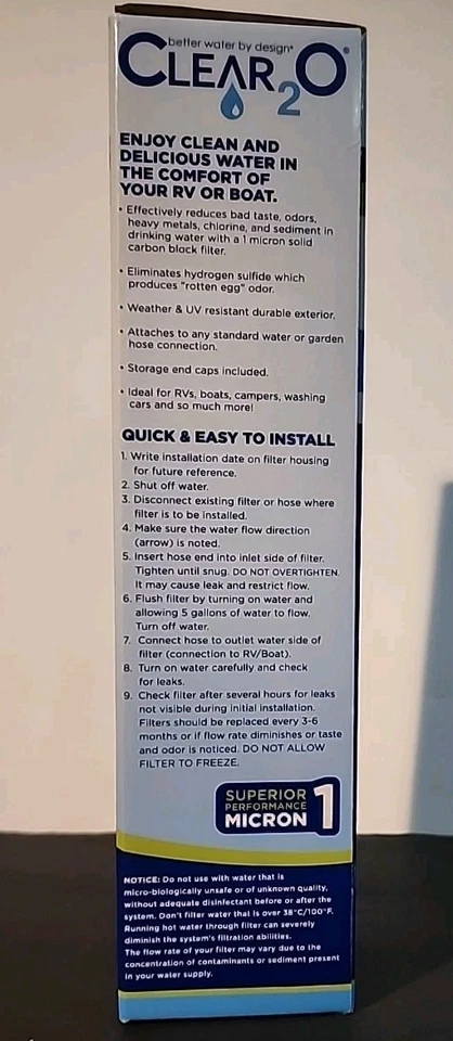 Clear2O CRV2006 RV and Marine Inline Water Filter NEW Superior Boat Opticlear - Image 4 of 4