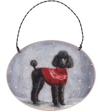 Primitives By Kathy Cozy Black Poodle with Sweater Wooden Christmas Ornament