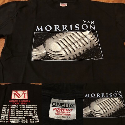 Vintage Van Morrison 1992 Tour Shirt Single Stitch Black Microphone USA Xl
