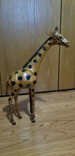 Tall Vintage Giraffe Statue With Leather Ears 18" Tall Brown