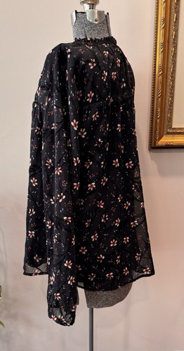 Daniel Rainn Black Velvet Accent Chiffon Ladies XL Pullover Blouse-floral-tie - Picture 6 of 19