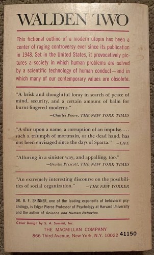 WALDEN TWO BY B. F. SKINNER VINTAGE PAPERBACK 1972 MACMILLAN SCIENCE FICTION - Bild 2 von 4