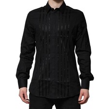 DOLCE & GABBANA Shirt Black Cotton GOLD Mens Dress Formal 42/US16.5/XL 750usd