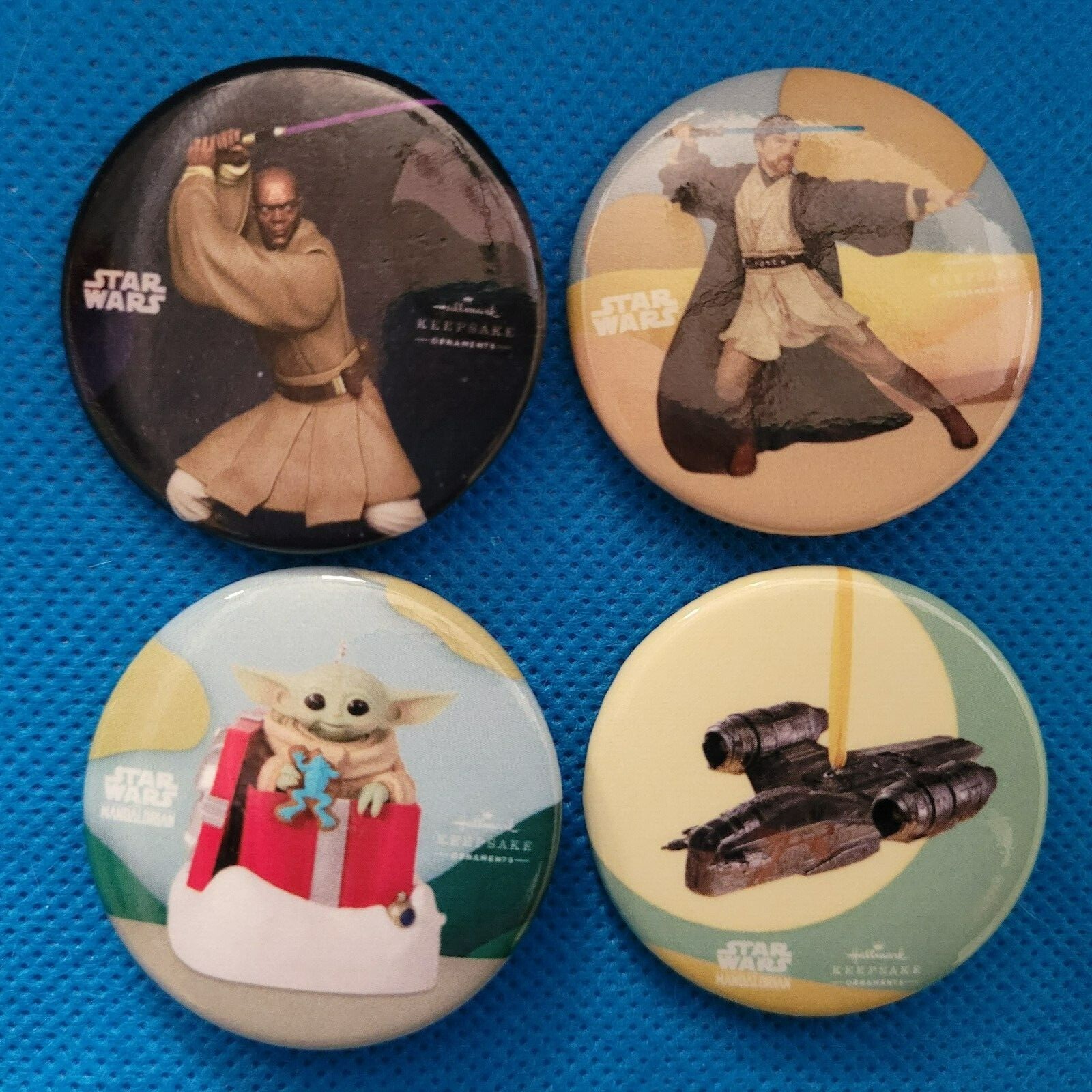 NEW! SDCC 2022 HALLMARK PINS / BUTTONS - MACE WINDU, GROGU, OBI-WAN, RAZOR CREST