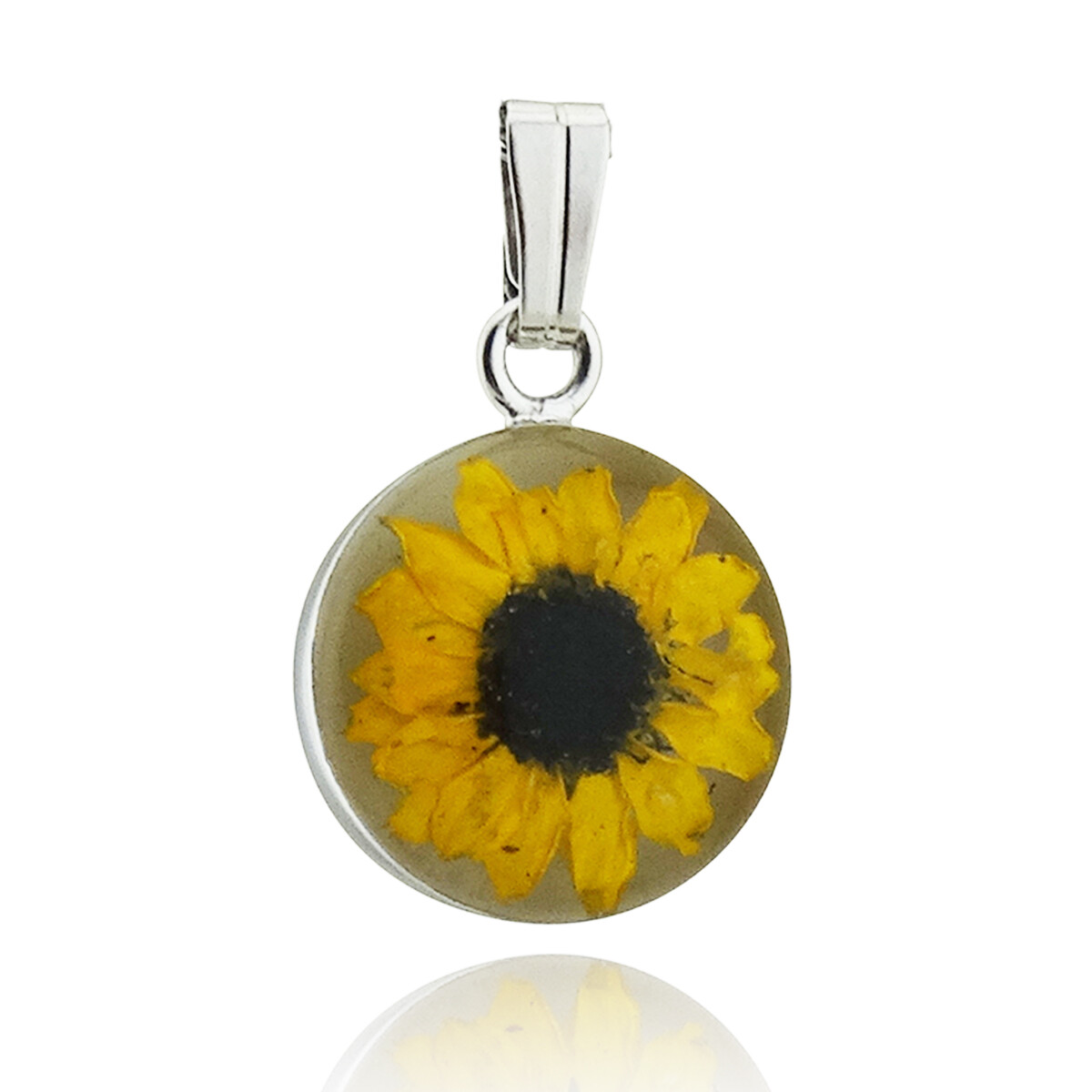 Real Mini Sunflower Charm Pendant Stainless Steel Preserved in Resin