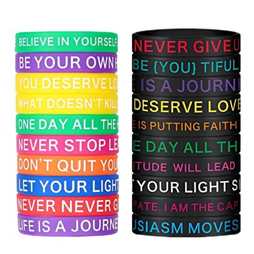 96 Pcs Inspirational Pencil & Bracelet Set - Scented HB Pencils With Motivational Words & Bee Silicone Wristbands