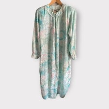 Vintage Green Pink Floral Christian Dior Loungewear House Dress Robe Petite