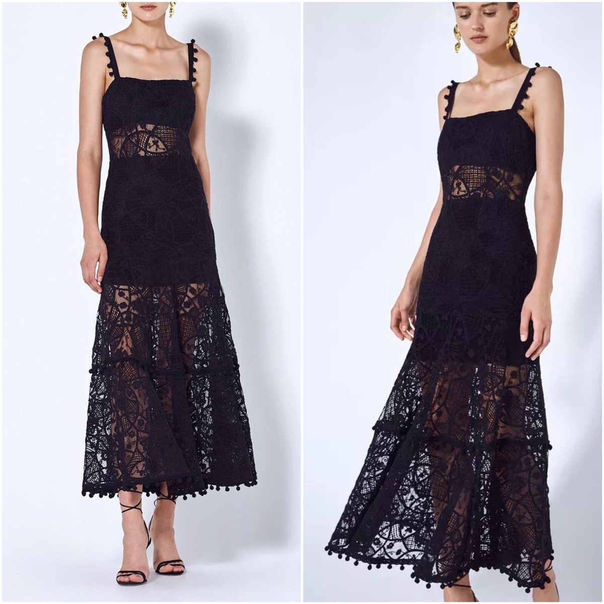 alexis lucila tiered lace midi dress Alexis Lucila Lace Midi Dress Black Size Small