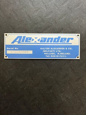 Alexander Leyland Tiger Ulster Bus Belfast OXI 1263 Chassis Body Plate Badge