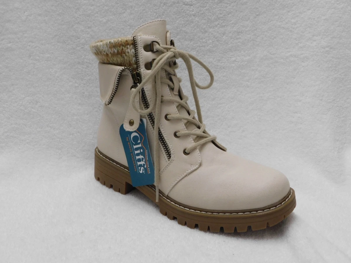 W549 Cliffs by White Mountain Winter White Mandy Lace Up Lug Sole Booties 8 M