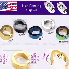 Ear Stud Cuff Hoop Earrings -Stainless Steel -Clip On Non-Piercing US seller