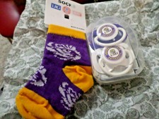 LOT OF 1 NEW INFANT LSU SOCKS 0-3MO'S  1 NEW SET 0F 2 LSU PACIFIERS.