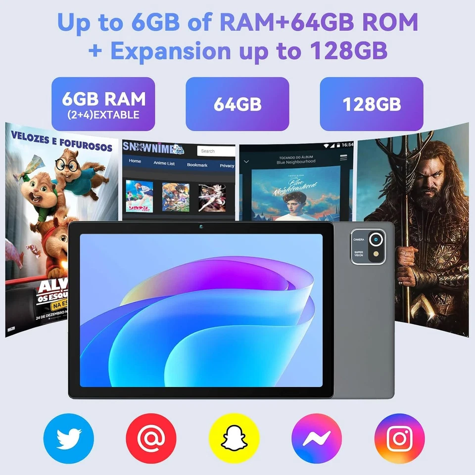 Tablette Android 13 10" 6Go RAM 64Go ROM Quad-Core HD 5000mAh WiFi Caméra - Photo 4/4