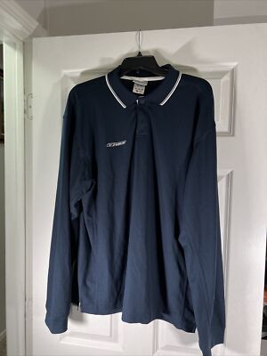 Reebok Men's Pre-Owned Navy Blue Collared Long Sleeve Logo