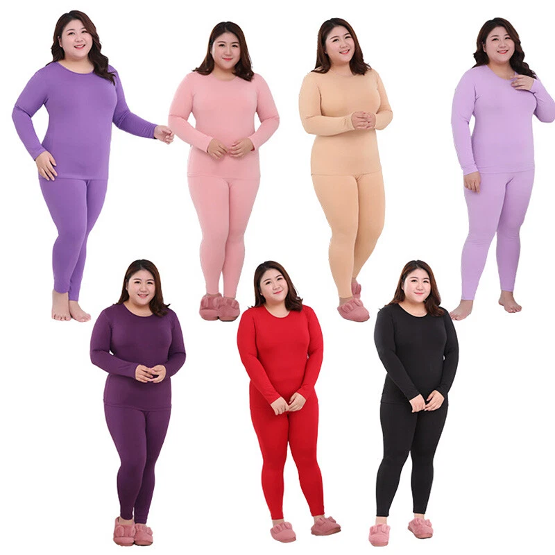 2pcs Winter Women Thermal Underwear Set Fleece Underwear Long Johns Plus  Size