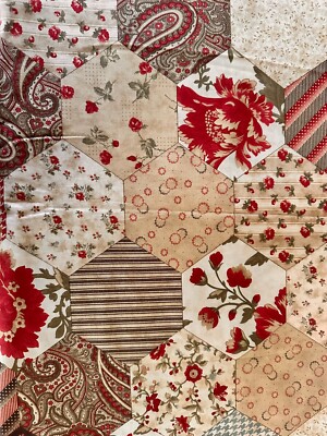 Double Chocholat Moda 3 Sisters Hexagon Pattern Fabric   OOP BTHY