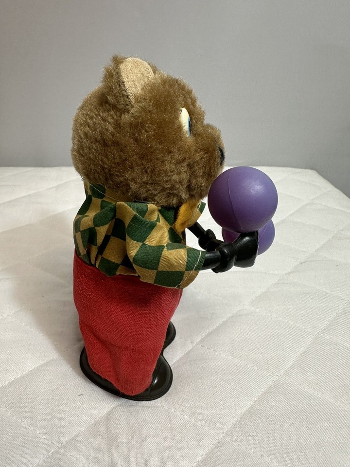 Vintage Adorable Wind Up Key Toy Bear With Maracas Mechanical Baby