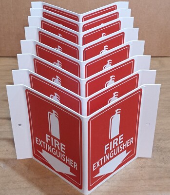 New Lot Of 8 Accuform PSP618 Fire Extinguisher Signs, Wall Mount, Arrow Down