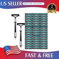 54pcs Stainless Steel Blades Shaving Disposable Razors with 2 Handles for Men