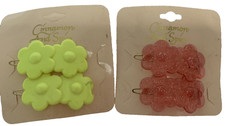 VTG Lucite Hair Barrettes Cinnamon  Spice Flowers Two Packs Pink Glitter Yellow