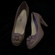 Chanel Lambskin Camellia Pumps 35 Brown Leather Flower Toe Detail Size 39 925