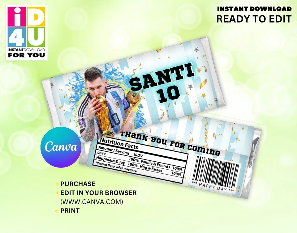 Argentina Messi Cumpleaños Fiesta Paquete Editable, Messi Fiesta Decoración Editable Foto 2 de 4