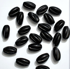 60pc 16mm JET vintage CZECH pressed GLASS BEADS black w TWIST oval