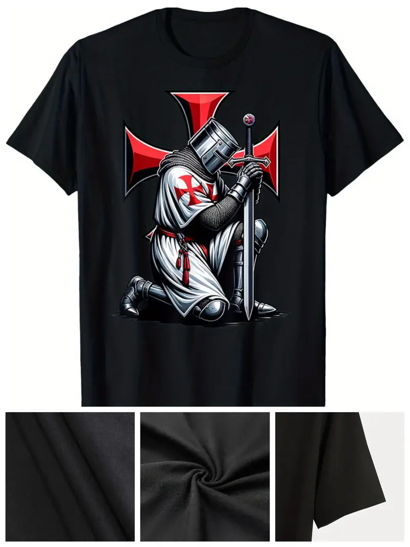 Men's Knight Templar Crusader Christian Warrior Cotton Tee-image