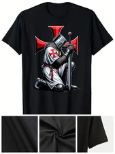 Men's Knight Templar Christian Warrior Crusader T-Shirt - Casual Cotton Crew Nec