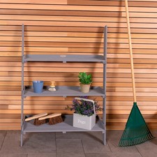 Charles Bentley FSC® 100% Wide Wooden Ladder Planter - Grey 3 Shelves