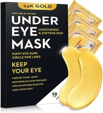 20Pcs (10Pairs) 24K Gold Under Eye Patches for Dark Circles, Puffiness Wrinkles