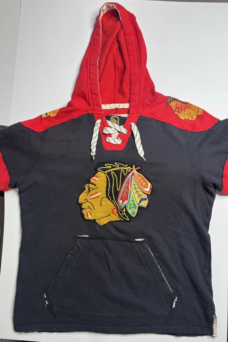 Sweat à capuche vintage CCM NHL Chicago Blackhawks rouge noir