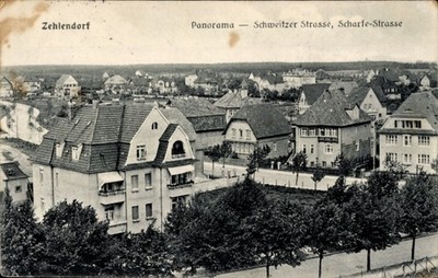 Postcard Berlin Zehlendorf, Schweitzer Straße, Sharp Street, panorama - 4639480