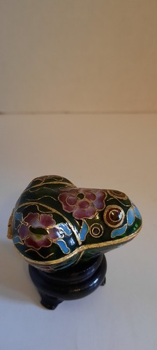 Vintage Chinese Cloisonne Floral Frog Miniature Trinket Box With Stand Used - Picture 5 of 9