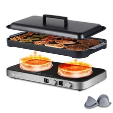 Double Induction Cooktop with Removable Griddle Pan Non-stick, 1800W 2 burner...