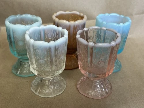 Fenton Glass Dusty Rose Pink Blue Tan Toothpick Holder Lot Of 5 Opalescent